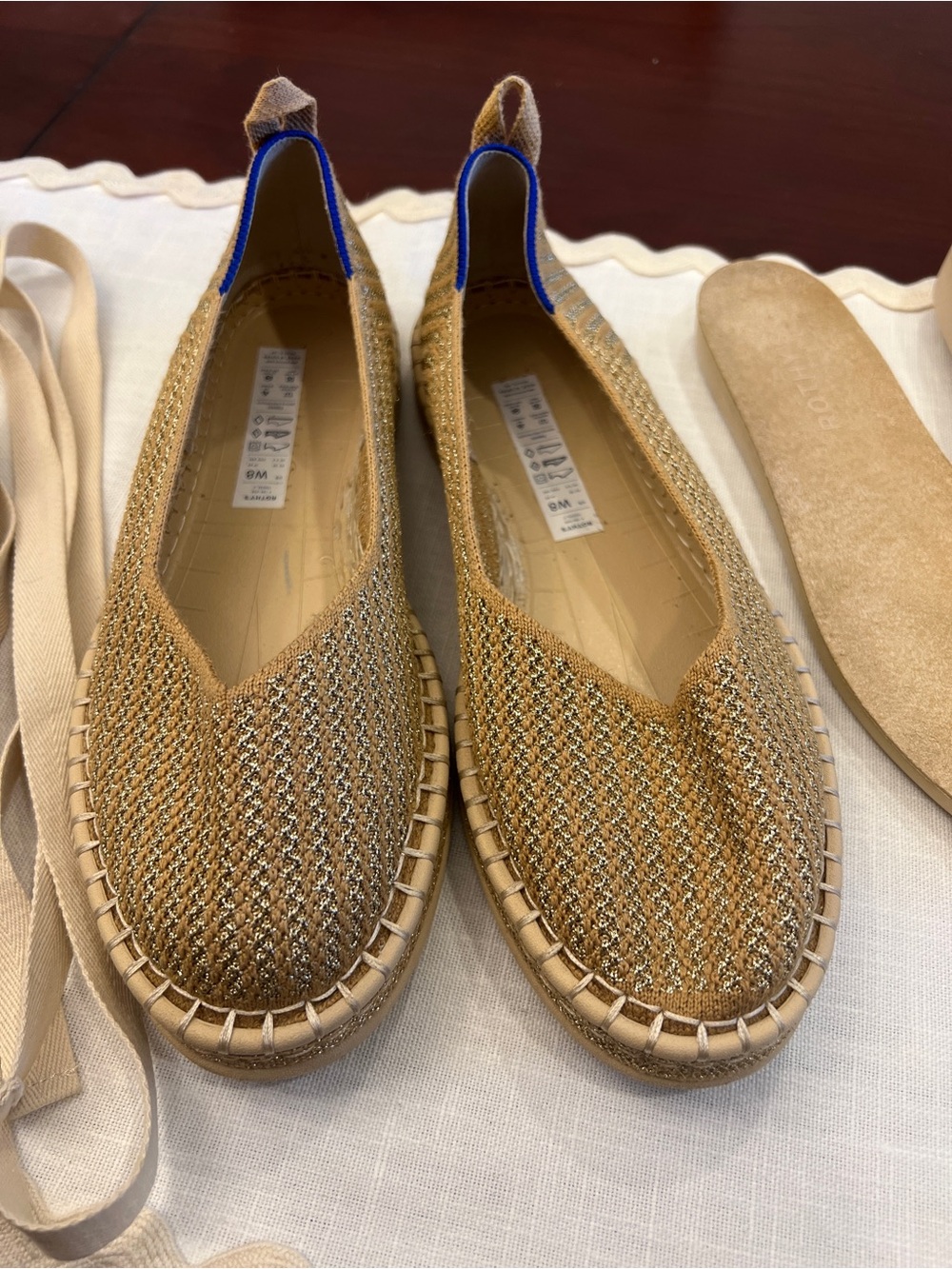 Rothy's Gold Knit Espadrille Slip-On Flats Woman’s 8